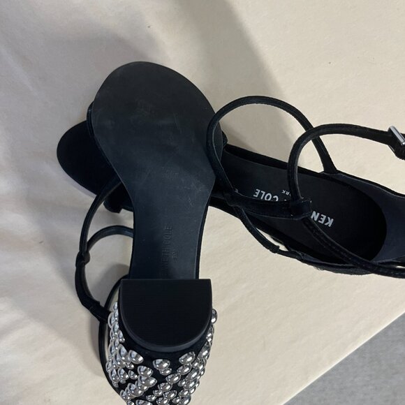 Kenneth Cole New York Sandals 8.5M Black Leather Upper Studded Deandra Suede - Picture 10 of 13